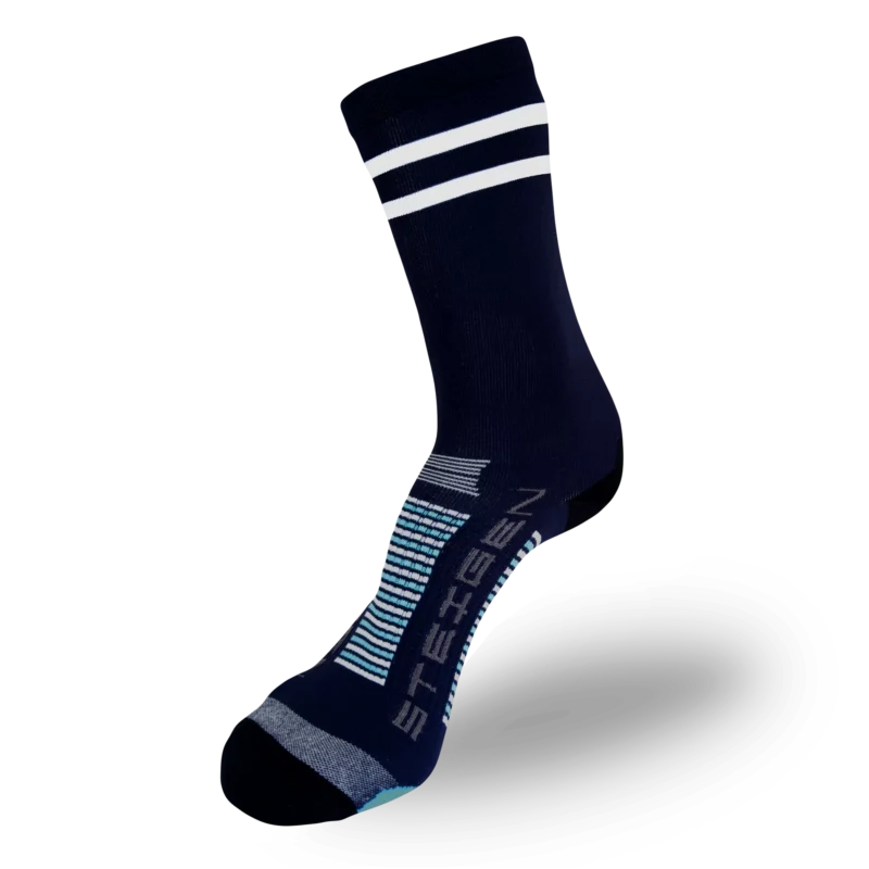 2 Stripe Navy Running Socks ¾ Length