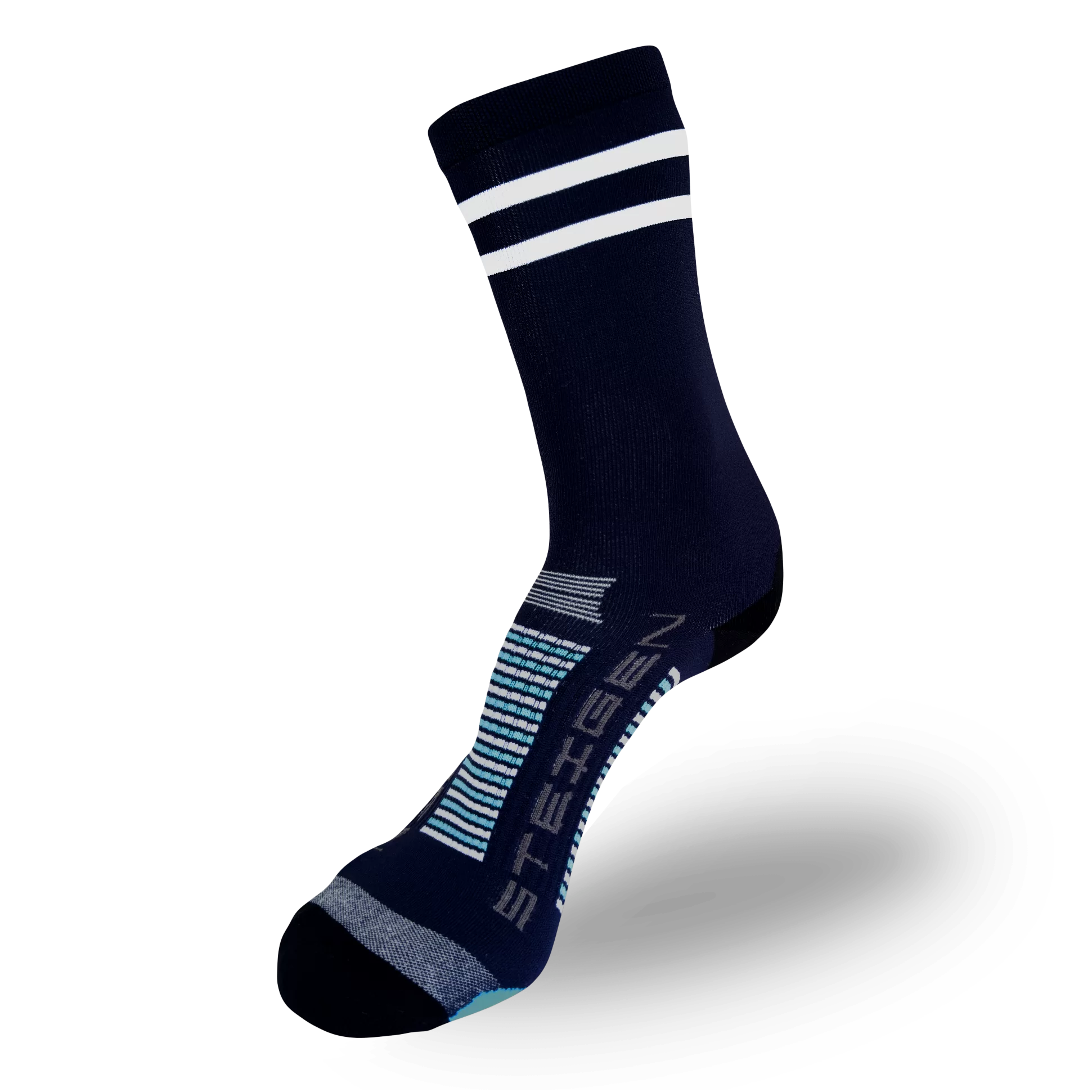 2 Stripe Navy Running Socks ¾ Length